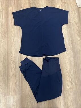 Mandala Maternity Scrub Set Navy Blue XL Top & P-L Jogger Pants